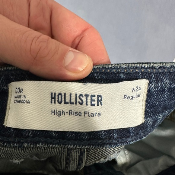 Hollister High-Rise Flare Leg Jeans Embroidered Dark Wash Blue Size W24 L32 - Picture 3 of 12